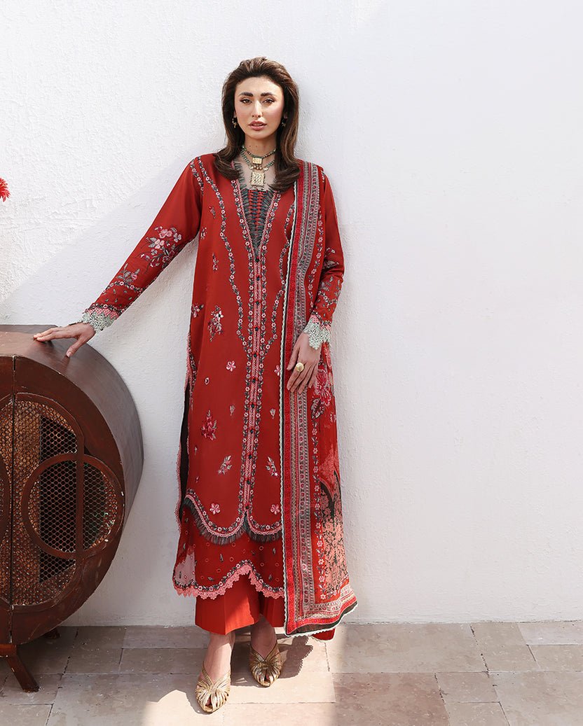 Roheenaz | Floral Reverie Luxury Lawn | Serene Bloom-Brand:Roheenaz-Type:Ladies Clothes-Ruby Red-Lawn-House of Maryam- Buy in UK, USA