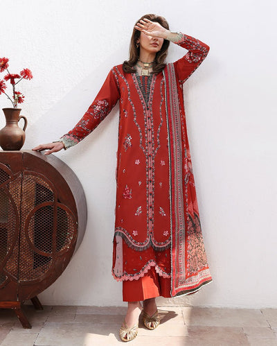 Roheenaz | Floral Reverie Luxury Lawn | Serene Bloom-Brand:Roheenaz-Type:Ladies Clothes-Ruby Red-Lawn-House of Maryam- Buy in UK, USA