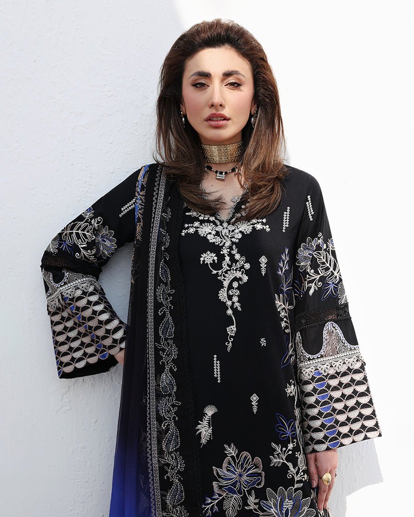 Roheenaz | Floral Reverie Luxury Lawn | Vogue Theory-Brand:Roheenaz-Type:Ladies Clothes-Black-Lawn-House of Maryam- Buy in UK, USA