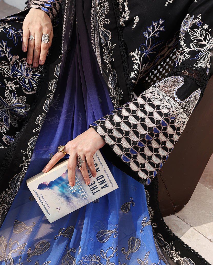 Roheenaz | Floral Reverie Luxury Lawn | Vogue Theory-Brand:Roheenaz-Type:Ladies Clothes-Black-Lawn-House of Maryam- Buy in UK, USA