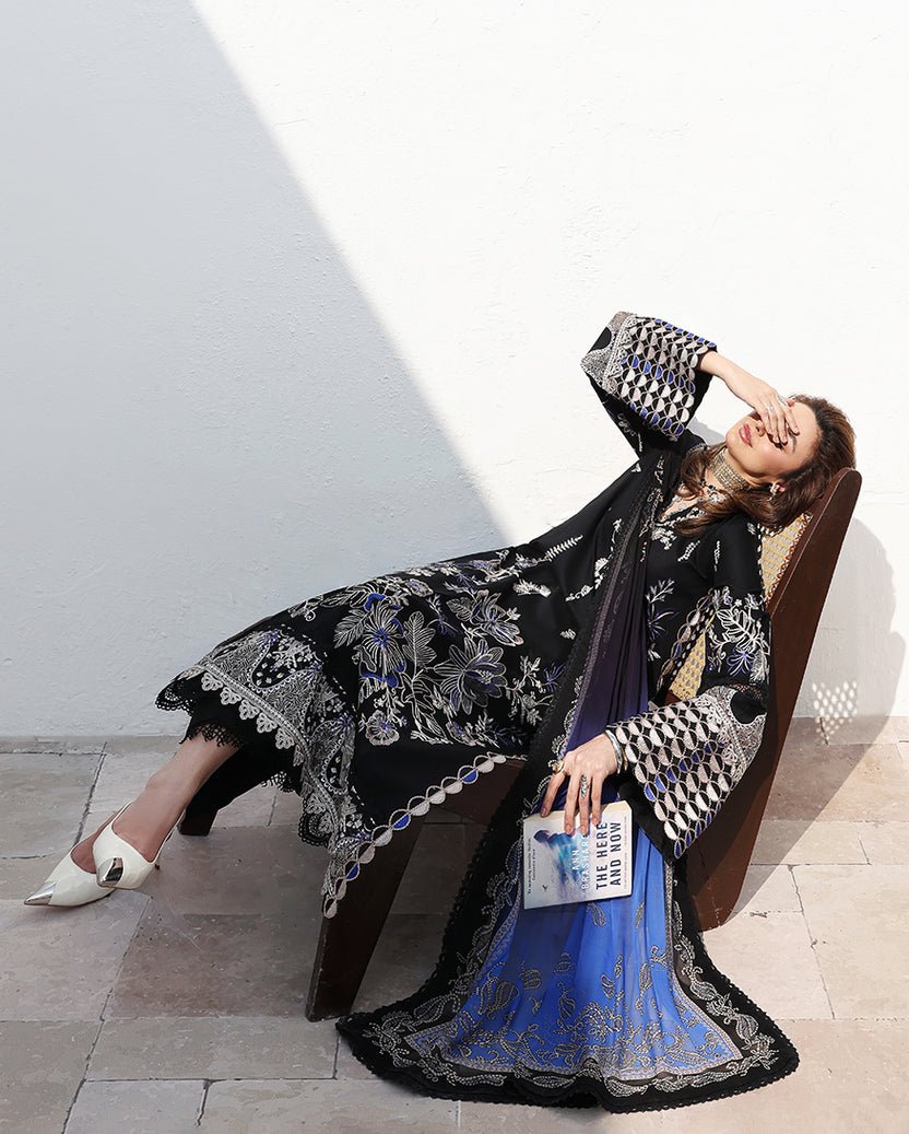 Roheenaz | Floral Reverie Luxury Lawn | Vogue Theory-Brand:Roheenaz-Type:Ladies Clothes-Black-Lawn-House of Maryam- Buy in UK, USA