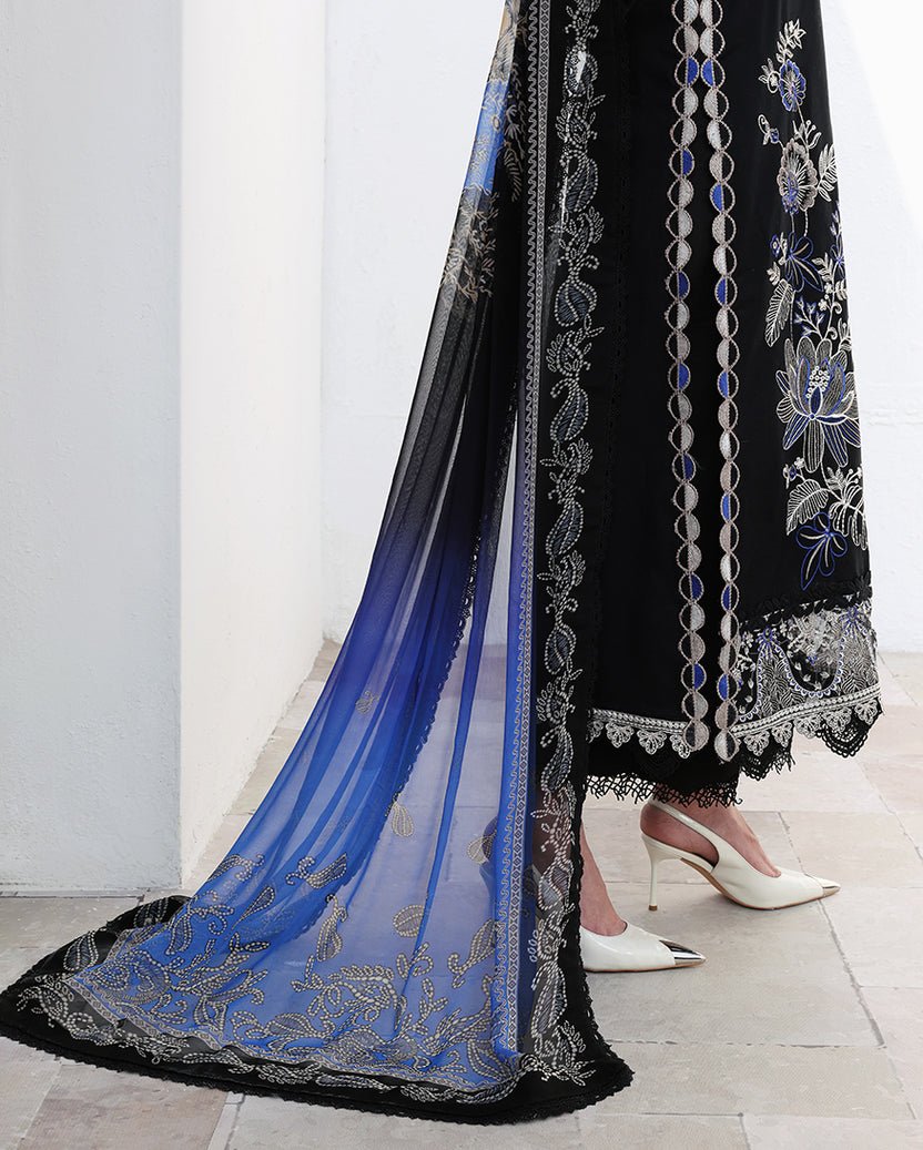 Roheenaz | Floral Reverie Luxury Lawn | Vogue Theory-Brand:Roheenaz-Type:Ladies Clothes-Black-Lawn-House of Maryam- Buy in UK, USA