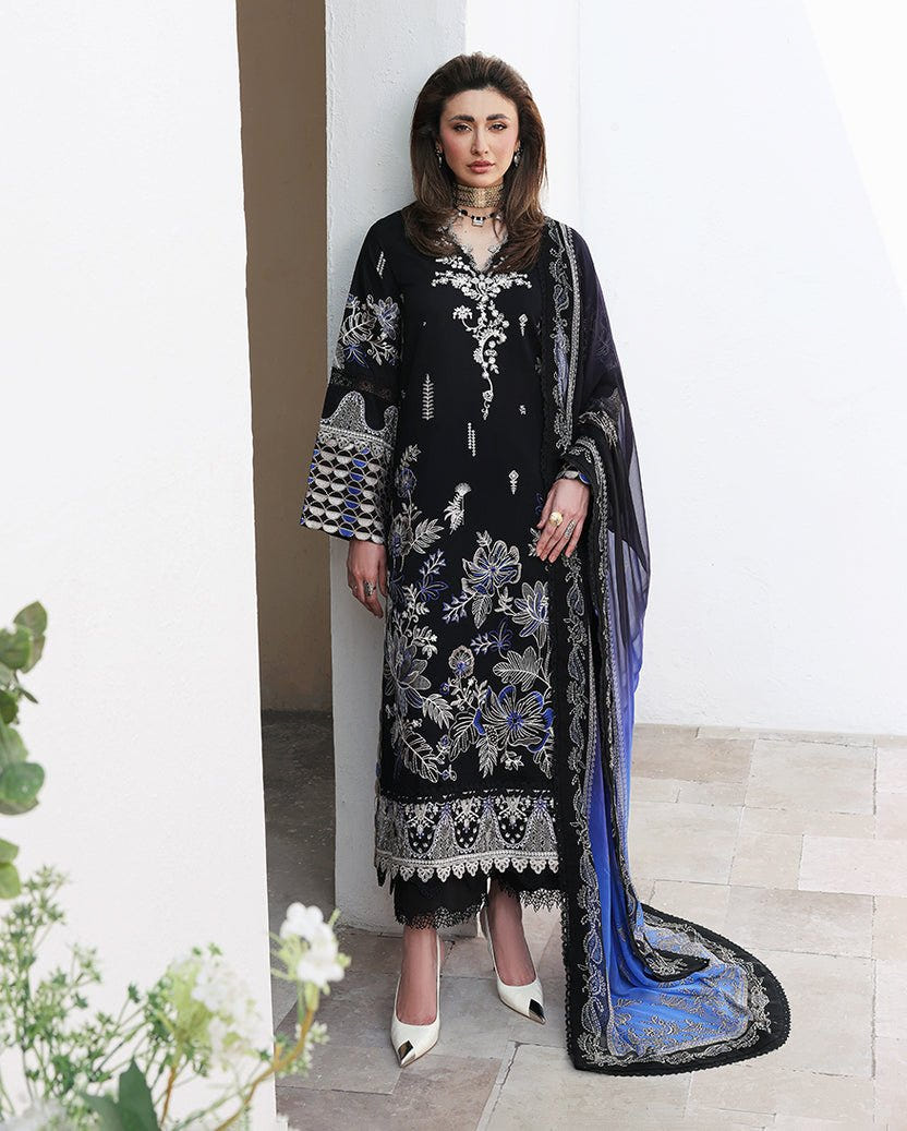 Roheenaz | Floral Reverie Luxury Lawn | Vogue Theory-Brand:Roheenaz-Type:Ladies Clothes-Black-Lawn-House of Maryam- Buy in UK, USA