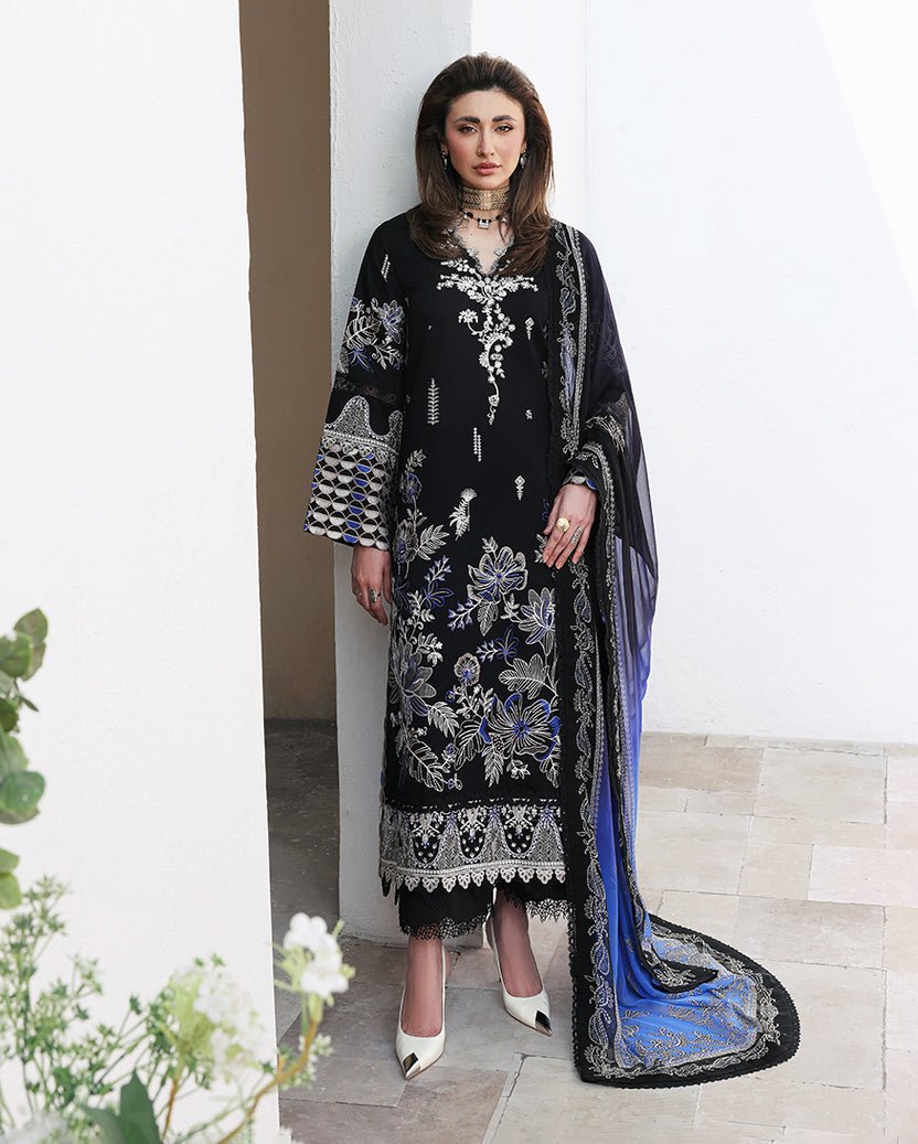 Roheenaz | Floral Reverie Luxury Lawn | Vogue Theory-Brand:Roheenaz-Type:Ladies Clothes-Black-Lawn-House of Maryam- Buy in UK, USA