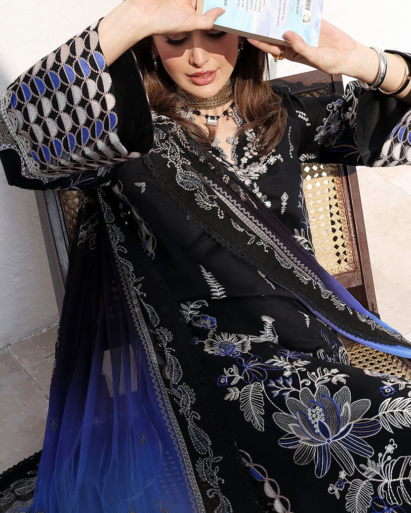 Roheenaz | Floral Reverie Luxury Lawn | Vogue Theory-Brand:Roheenaz-Type:Ladies Clothes-Black-Lawn-House of Maryam- Buy in UK, USA