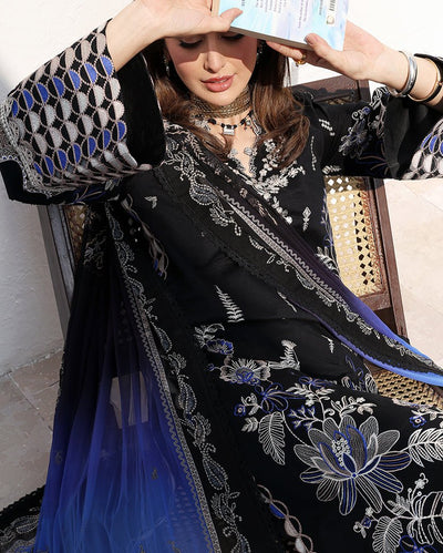 Roheenaz | Floral Reverie Luxury Lawn | Vogue Theory-Brand:Roheenaz-Type:Ladies Clothes-Black-Lawn-House of Maryam- Buy in UK, USA
