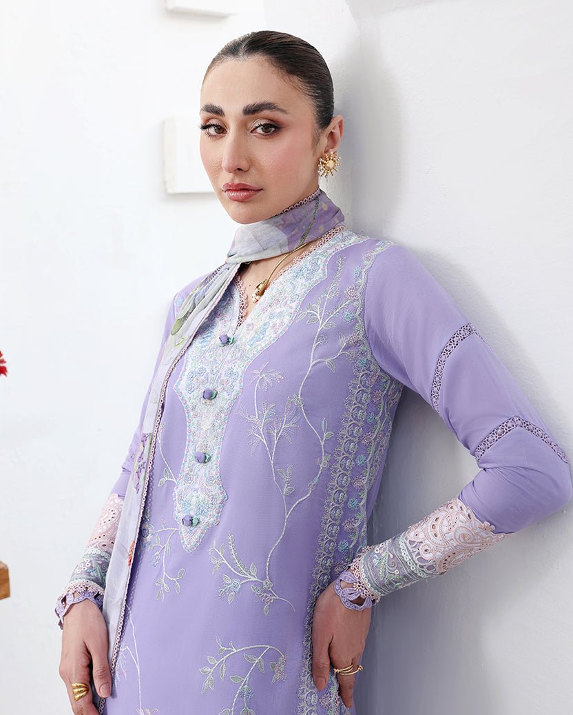 Roheenaz | Floral Reverie Luxury Lawn | Whispering Radiance-Brand:Roheenaz-Type:Ladies Clothes-Lavender-Lawn-House of Maryam- Buy in UK, USA