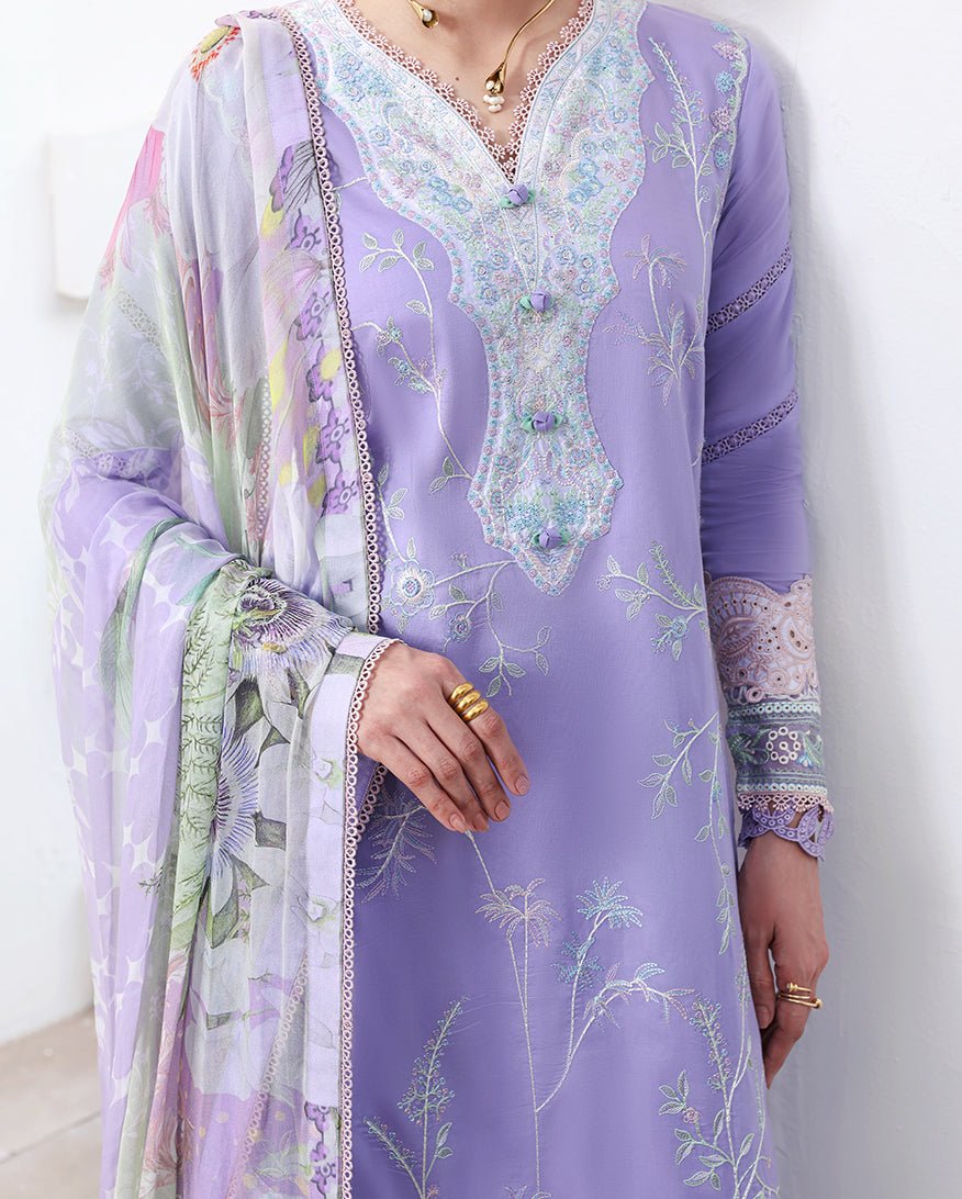 Roheenaz | Floral Reverie Luxury Lawn | Whispering Radiance-Brand:Roheenaz-Type:Ladies Clothes-Lavender-Lawn-House of Maryam- Buy in UK, USA