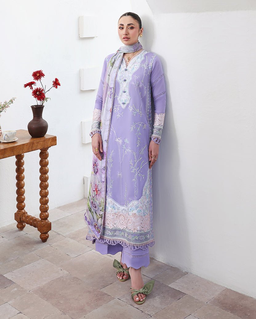 Roheenaz | Floral Reverie Luxury Lawn | Whispering Radiance-Brand:Roheenaz-Type:Ladies Clothes-Lavender-Lawn-House of Maryam- Buy in UK, USA
