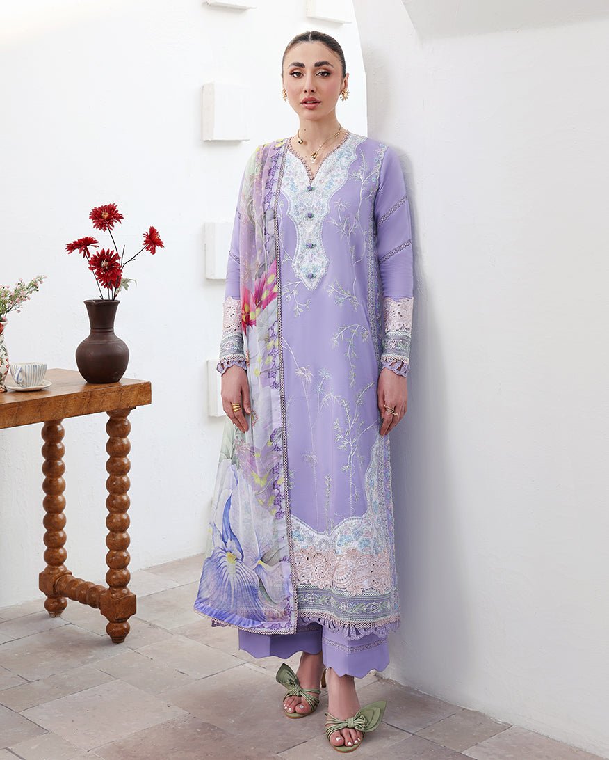 Roheenaz | Floral Reverie Luxury Lawn | Whispering Radiance-Brand:Roheenaz-Type:Ladies Clothes-Lavender-Lawn-House of Maryam- Buy in UK, USA