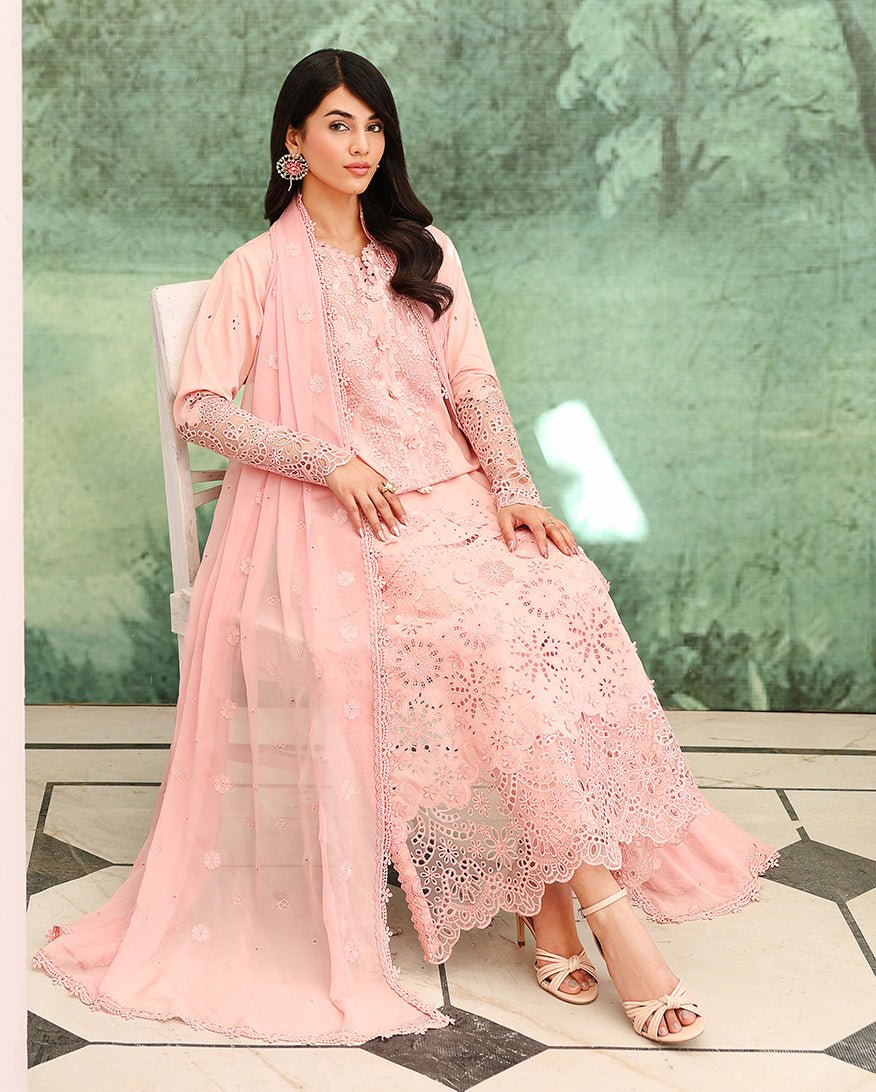 Roheenaz | Veil of Summer Chikankari | Azure Elan-Brand:Roheenaz-Type:Ladies Clothes-Pink-Lawn-House of Maryam- Buy in UK, USA