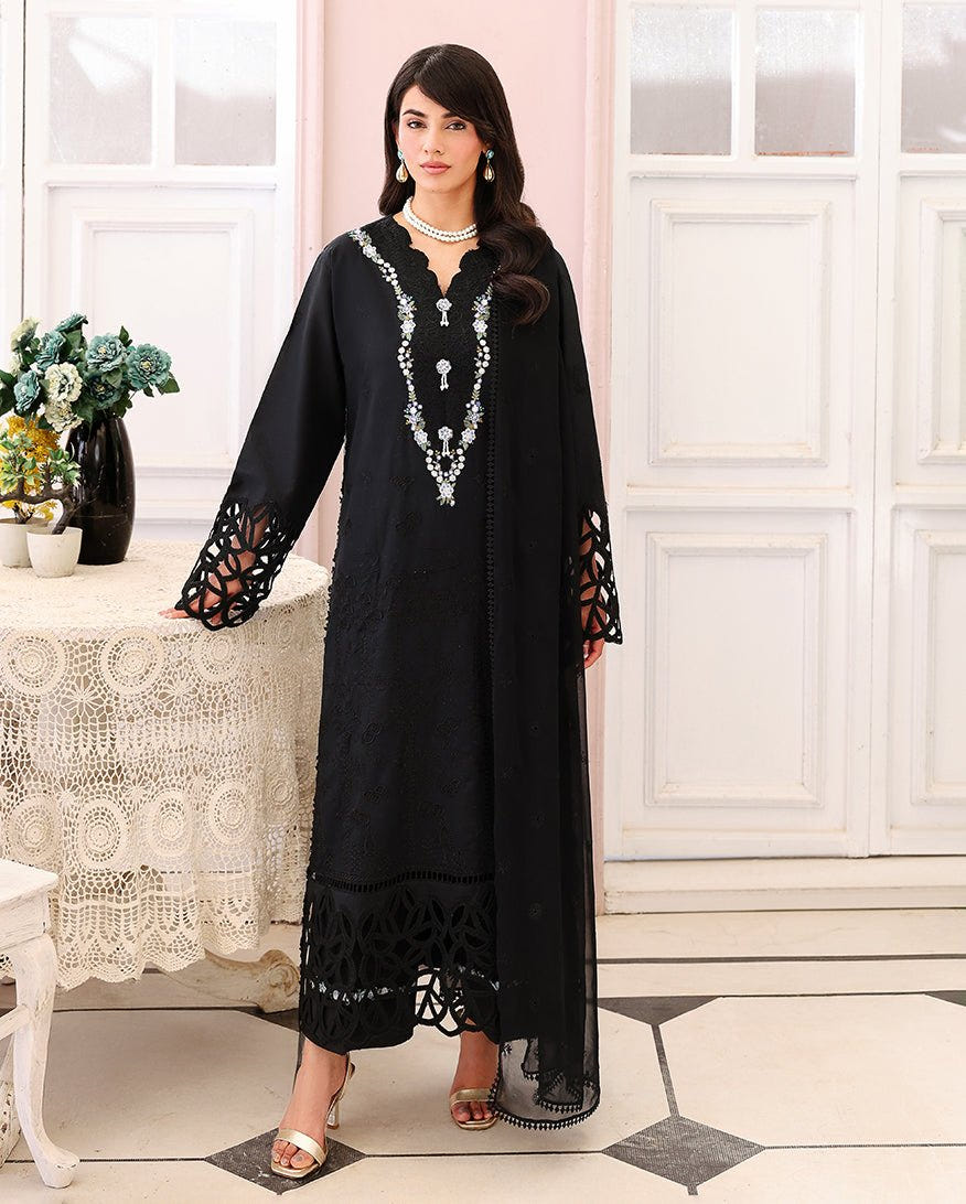 Roheenaz | Veil of Summer Chikankari | Black Lace-Brand:Roheenaz-Type:Ladies Clothes-Black-Lawn-House of Maryam- Buy in UK, USA