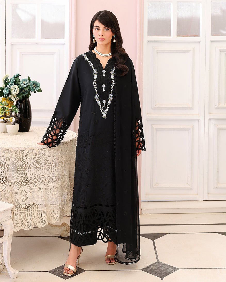 Roheenaz | Veil of Summer Chikankari | Black Lace-Brand:Roheenaz-Type:Ladies Clothes-Black-Lawn-House of Maryam- Buy in UK, USA