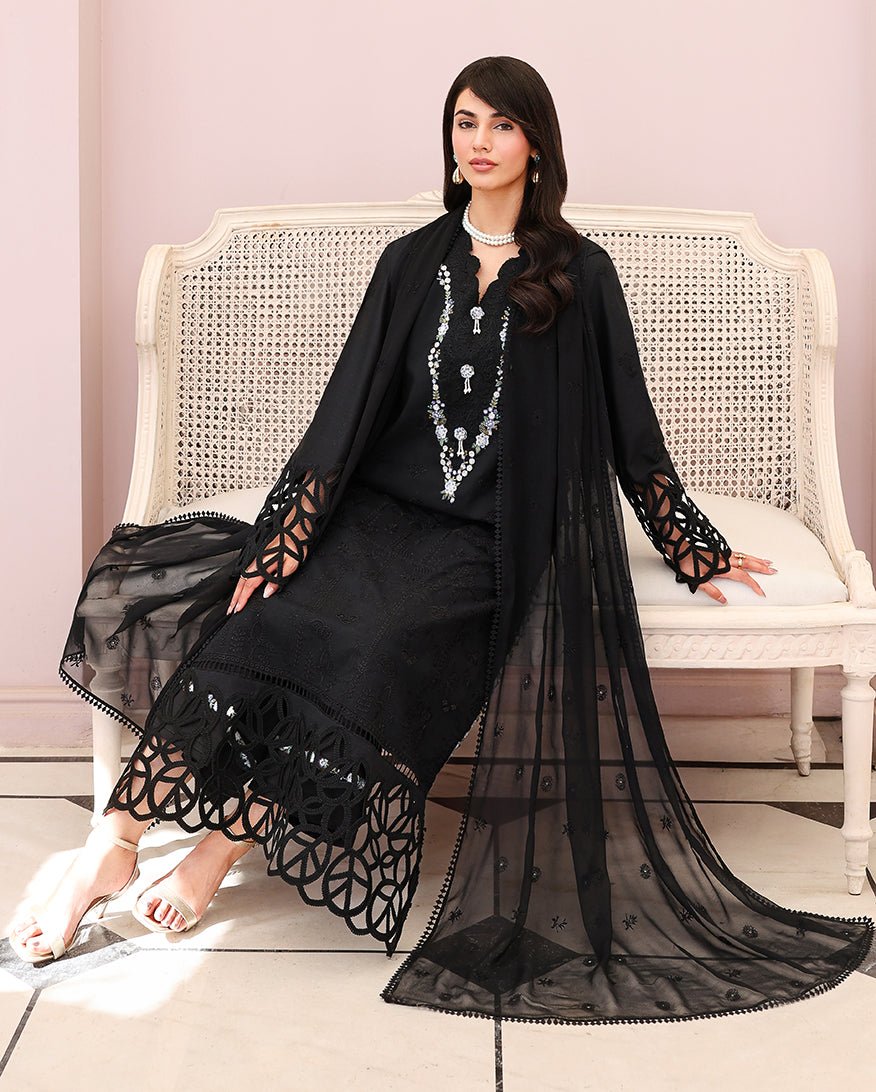 Roheenaz | Veil of Summer Chikankari | Black Lace-Brand:Roheenaz-Type:Ladies Clothes-Black-Lawn-House of Maryam- Buy in UK, USA