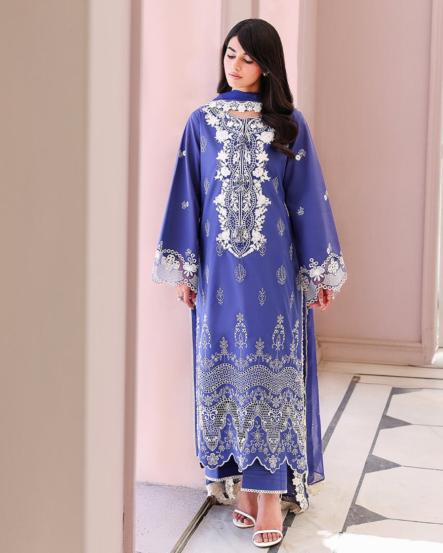 Roheenaz | Veil of Summer Chikankari | Blanc Mirage-Brand:Roheenaz-Type:Ladies Clothes-Persion Blue-Lawn-House of Maryam- Buy in UK, USA
