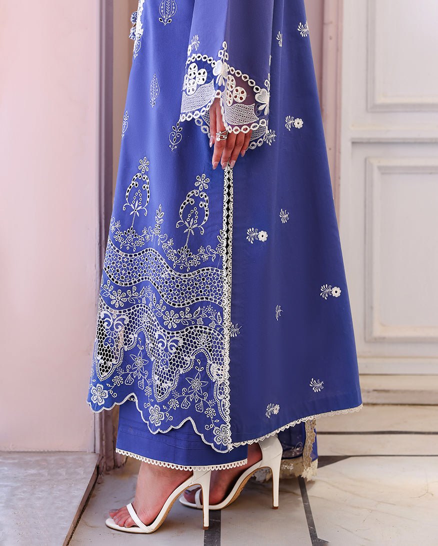 Roheenaz | Veil of Summer Chikankari | Blanc Mirage-Brand:Roheenaz-Type:Ladies Clothes-Persion Blue-Lawn-House of Maryam- Buy in UK, USA