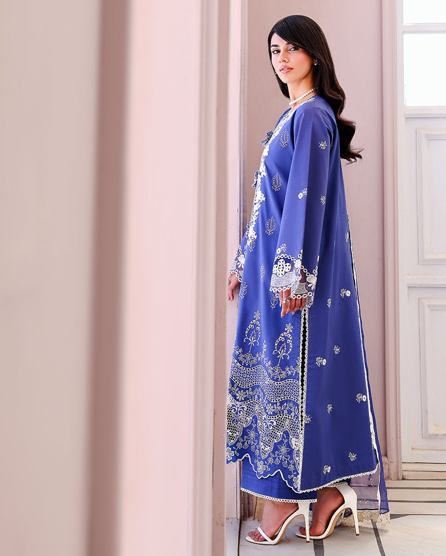 Roheenaz | Veil of Summer Chikankari | Blanc Mirage-Brand:Roheenaz-Type:Ladies Clothes-Persion Blue-Lawn-House of Maryam- Buy in UK, USA