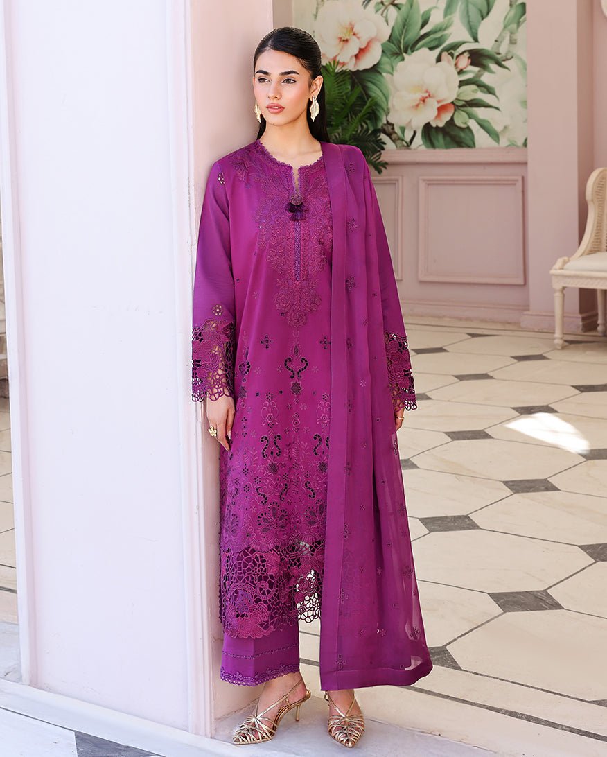 Roheenaz | Veil of Summer Chikankari | Elan Bloom-Brand:Roheenaz-Type:Ladies Clothes-Magenta-Lawn-House of Maryam- Buy in UK, USA