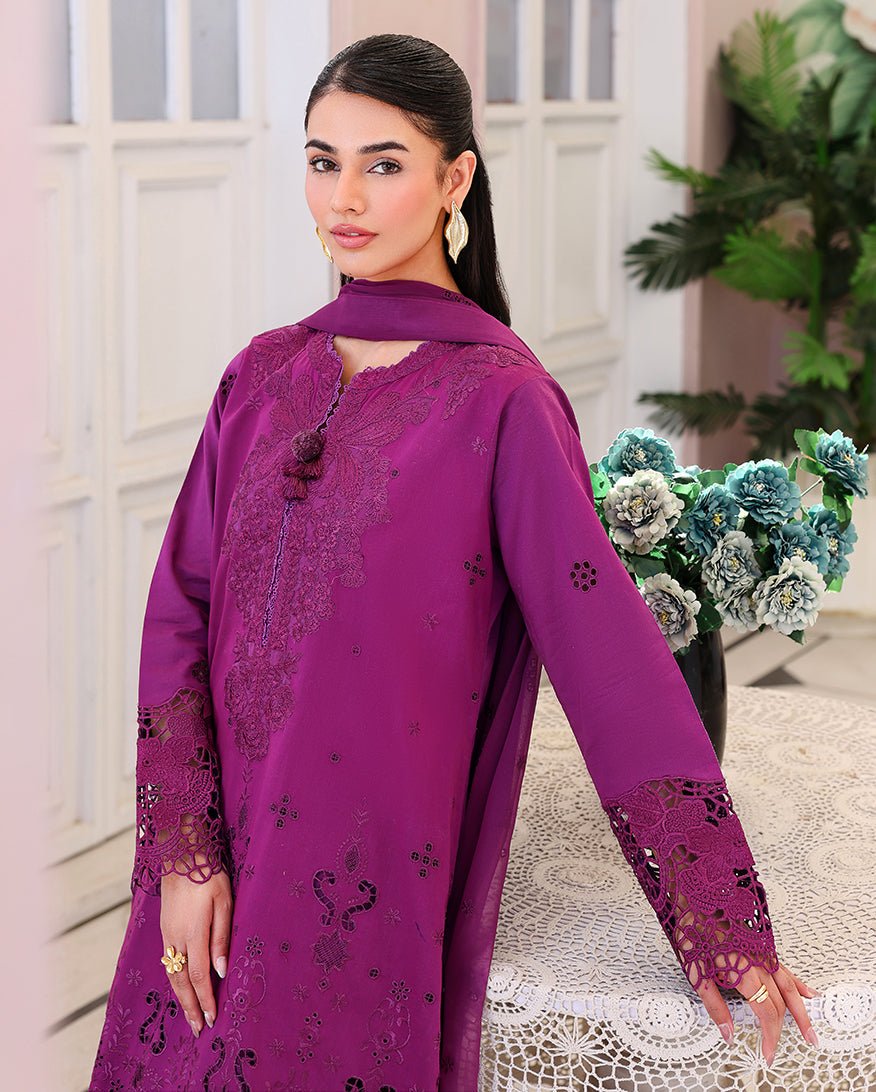 Roheenaz | Veil of Summer Chikankari | Elan Bloom-Brand:Roheenaz-Type:Ladies Clothes-Magenta-Lawn-House of Maryam- Buy in UK, USA