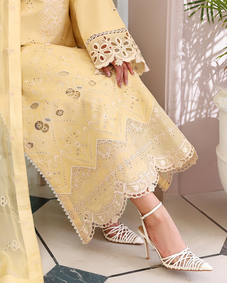 Roheenaz | Veil of Summer Chikankari | Lumiere Yellow-Brand:Roheenaz-Type:Ladies Clothes-Dust Yellow-Lawn-House of Maryam- Buy in UK, USA