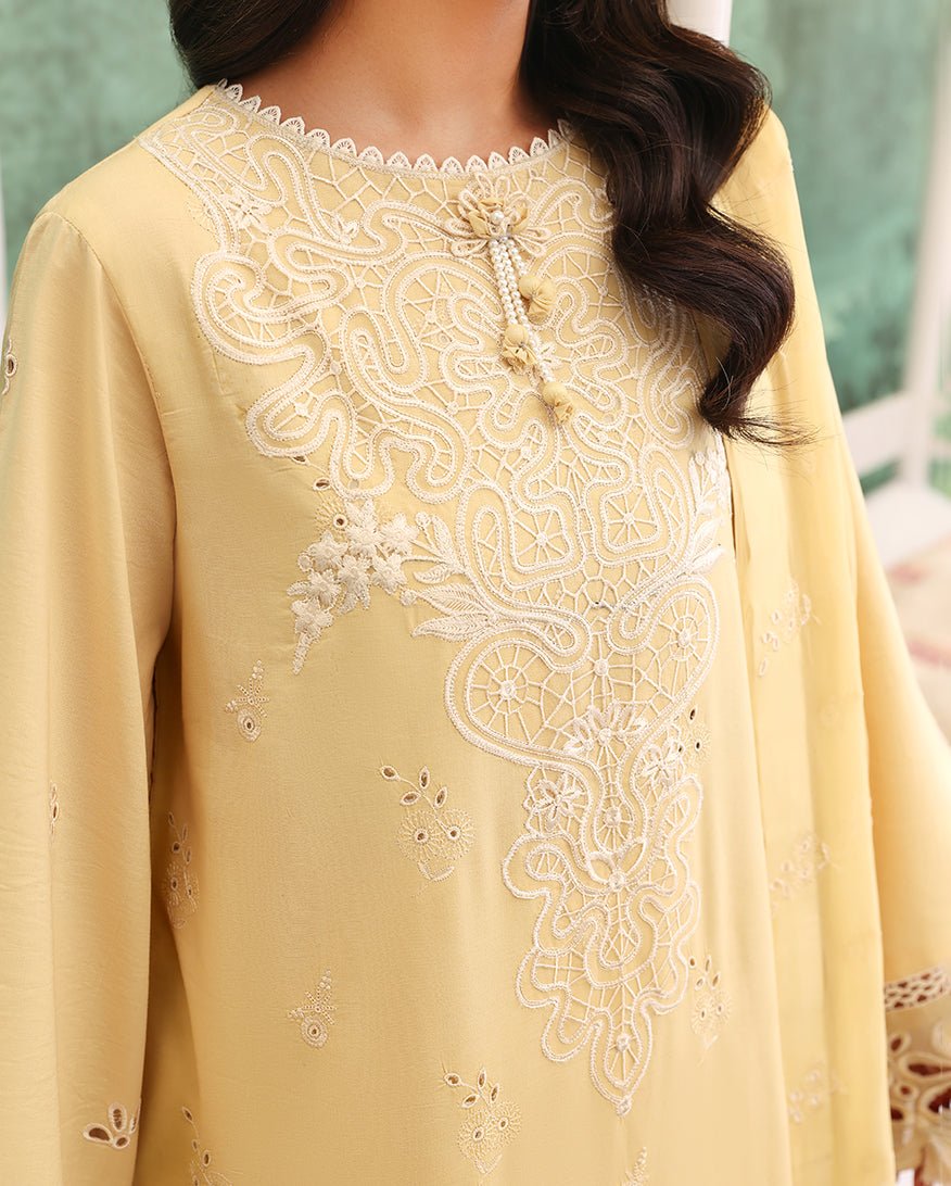 Roheenaz | Veil of Summer Chikankari | Lumiere Yellow-Brand:Roheenaz-Type:Ladies Clothes-Dust Yellow-Lawn-House of Maryam- Buy in UK, USA