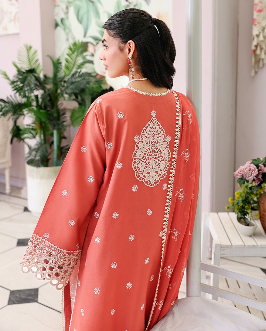 Roheenaz | Veil of Summer Chikankari | Soleil Blanc-Brand:Roheenaz-Type:Ladies Clothes-Pinkish Orange-Lawn-House of Maryam- Buy in UK, USA
