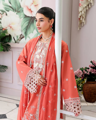 Roheenaz | Veil of Summer Chikankari | Soleil Blanc-Brand:Roheenaz-Type:Ladies Clothes-Pinkish Orange-Lawn-House of Maryam- Buy in UK, USA