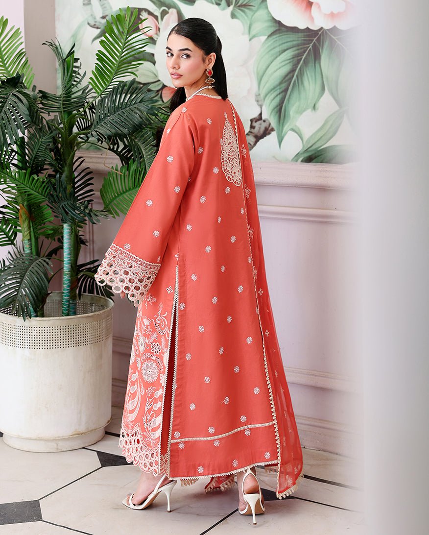 Roheenaz | Veil of Summer Chikankari | Soleil Blanc-Brand:Roheenaz-Type:Ladies Clothes-Pinkish Orange-Lawn-House of Maryam- Buy in UK, USA