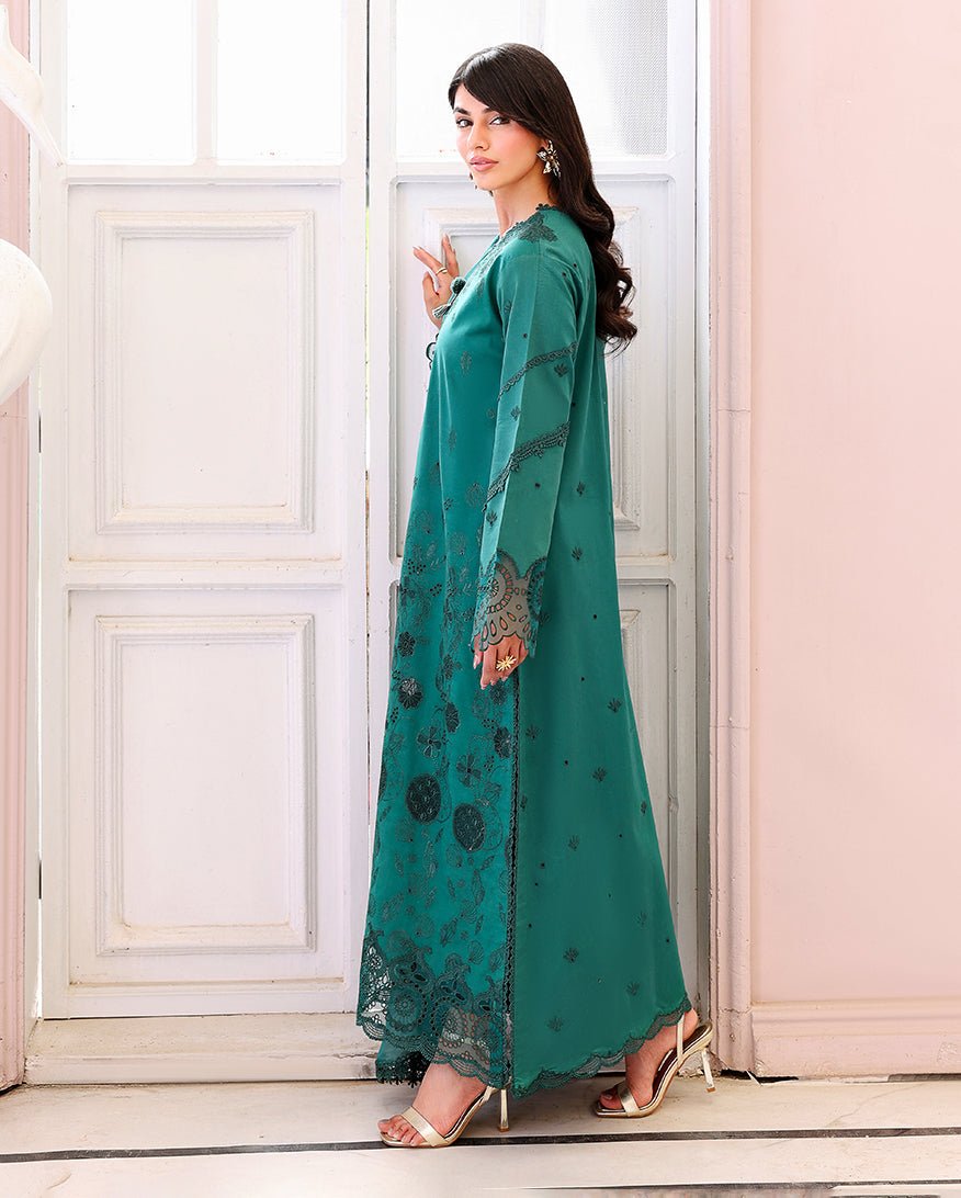 Roheenaz | Veil of Summer Chikankari | Whispered Veil-Brand:Roheenaz-Type:Ladies Clothes-Emerald Green-Lawn-House of Maryam- Buy in UK, USA