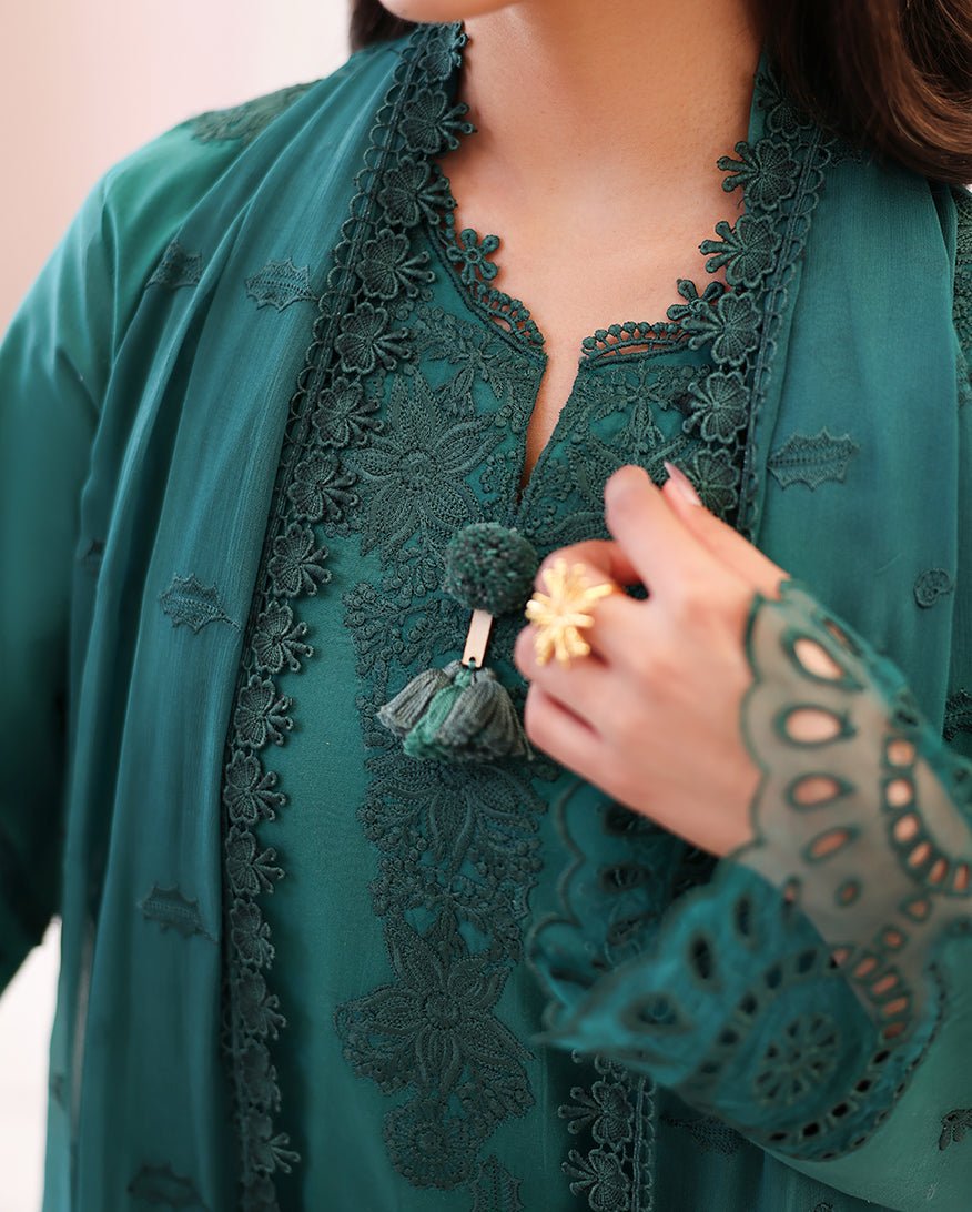 Roheenaz | Veil of Summer Chikankari | Whispered Veil-Brand:Roheenaz-Type:Ladies Clothes-Emerald Green-Lawn-House of Maryam- Buy in UK, USA