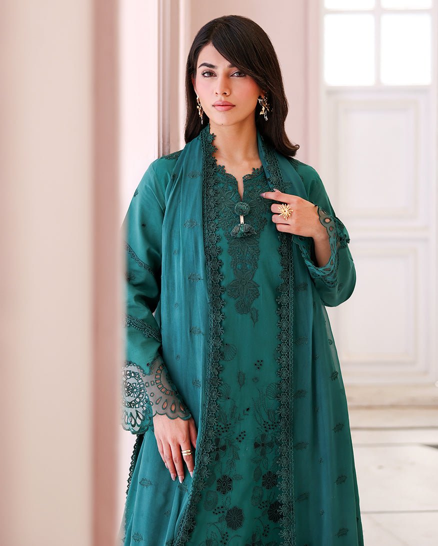 Roheenaz | Veil of Summer Chikankari | Whispered Veil-Brand:Roheenaz-Type:Ladies Clothes-Emerald Green-Lawn-House of Maryam- Buy in UK, USA