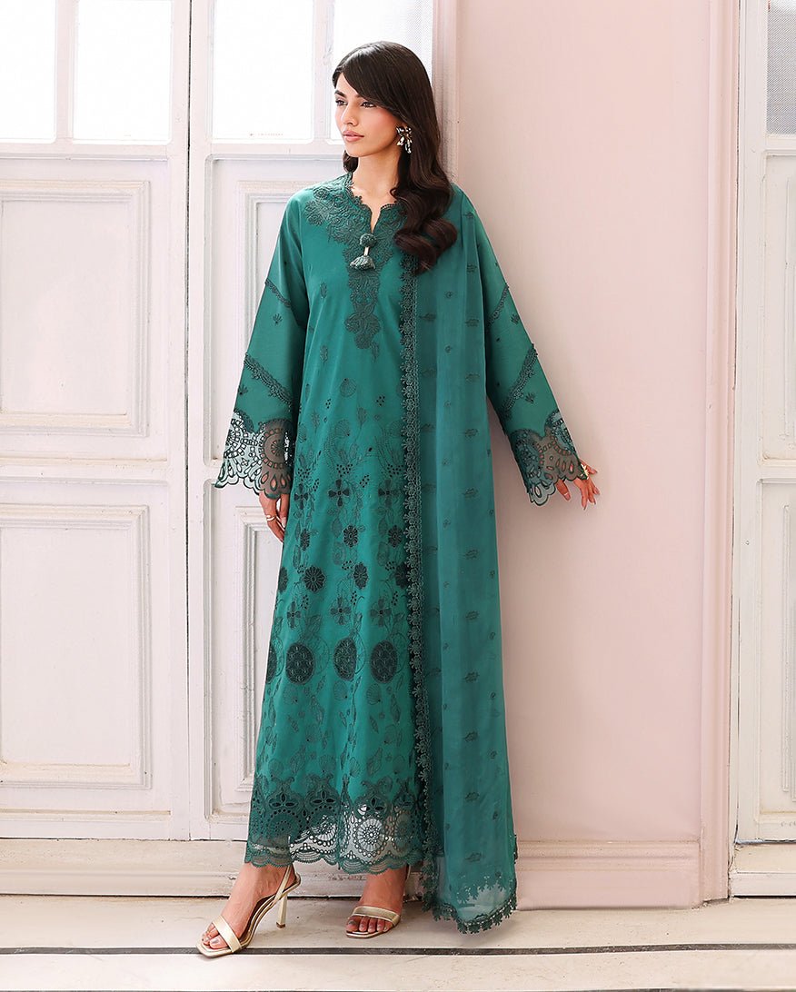 Roheenaz | Veil of Summer Chikankari | Whispered Veil-Brand:Roheenaz-Type:Ladies Clothes-Emerald Green-Lawn-House of Maryam- Buy in UK, USA