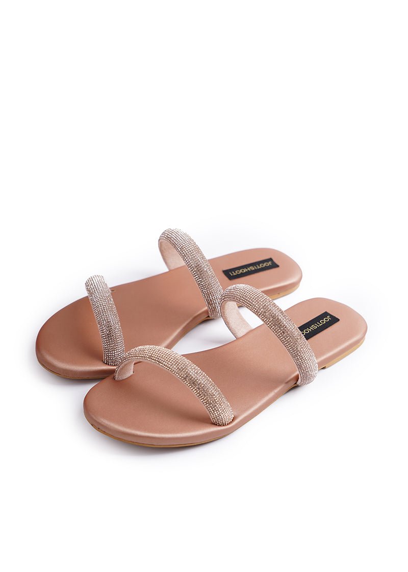 Rose Two Strap Diamanté Slides by House of Maryam - House of Maryam