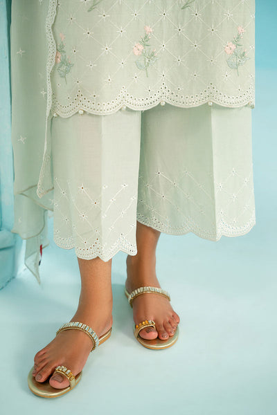 Cross Stitch | Exclusive Pret | Mint Flora-3PC (Shirt, Trouser & Dupatta)
