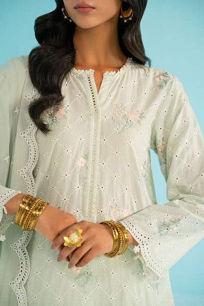 Cross Stitch | Exclusive Pret | Mint Flora-3PC (Shirt, Trouser & Dupatta)