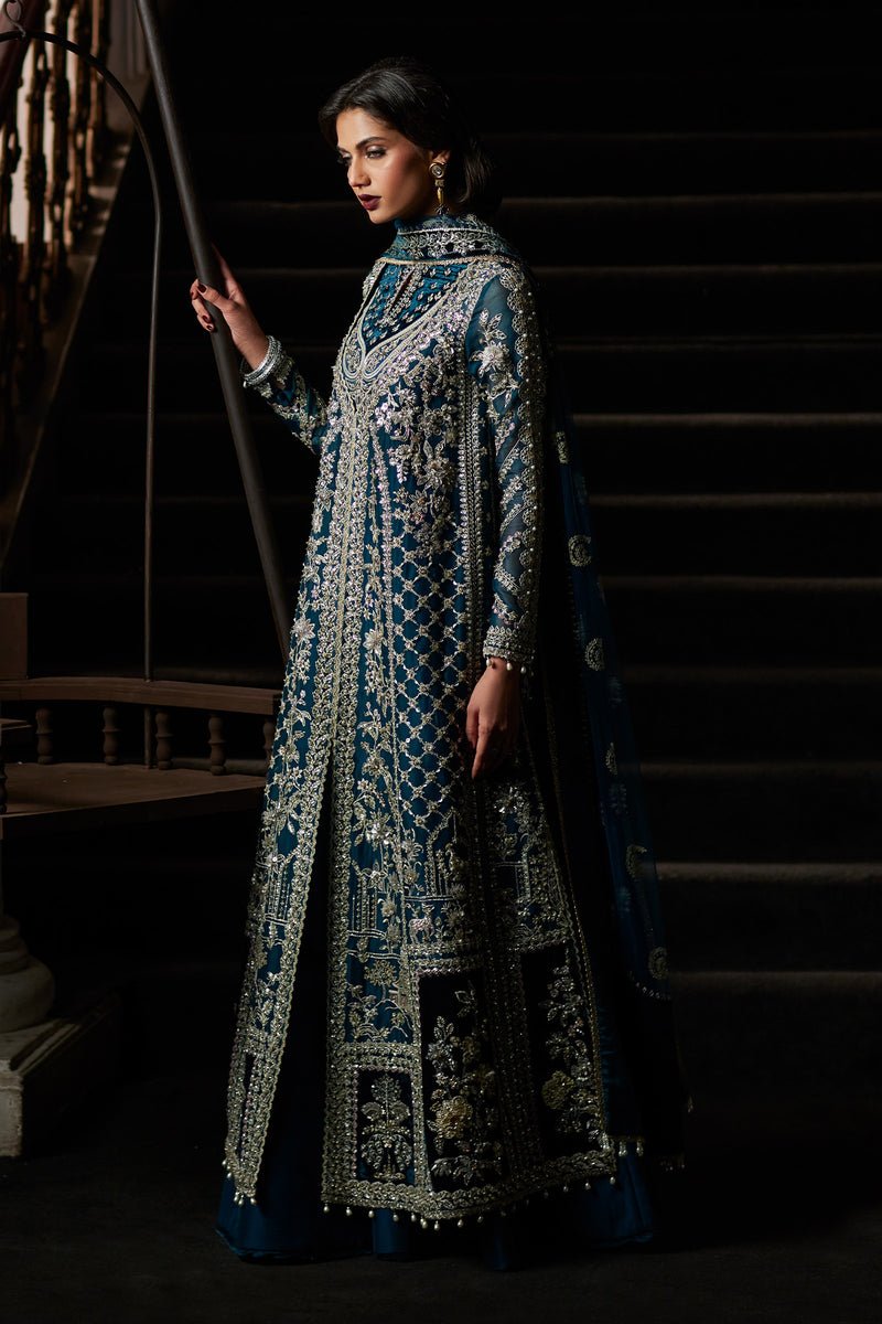 Saad Bin Shahzad | El Veneto Luxury Formals | ALIRA-Brand:Saad Bin Shahzad-Type:Ladies Clothes-Dark Teal Green-Velvet-House of Maryam- Buy in UK, USA