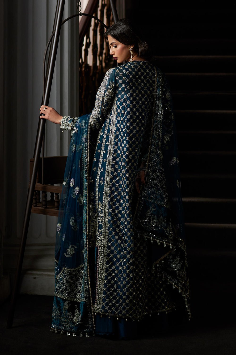 Saad Bin Shahzad | El Veneto Luxury Formals | ALIRA-Brand:Saad Bin Shahzad-Type:Ladies Clothes-Dark Teal Green-Velvet-House of Maryam- Buy in UK, USA
