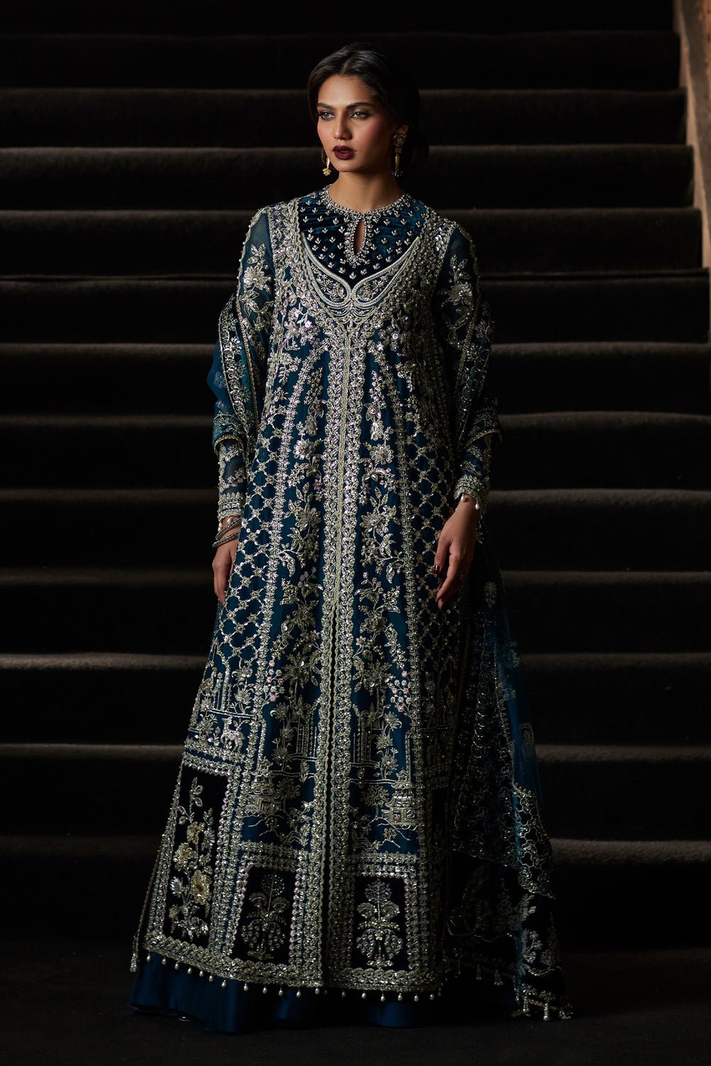 Saad Bin Shahzad | El Veneto Luxury Formals | ALIRA-Brand:Saad Bin Shahzad-Type:Ladies Clothes-Dark Teal Green-Velvet-House of Maryam- Buy in UK, USA