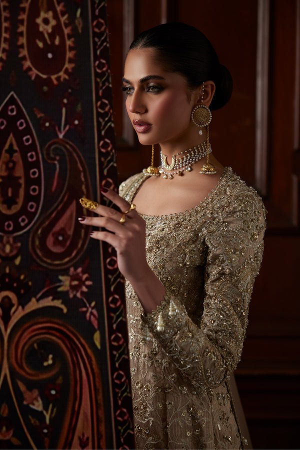 Saad Bin Shahzad | El Veneto Luxury Formals | SIRA-Brand:Saad Bin Shahzad-Type:Ladies Clothes-Silver Gold-Tissue-House of Maryam- Buy in UK, USA