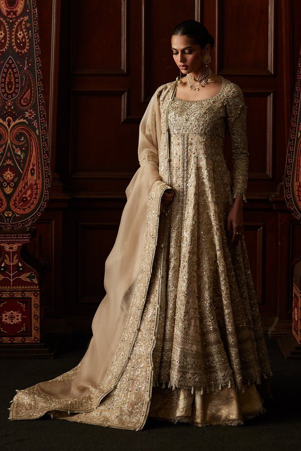 Saad Bin Shahzad | El Veneto Luxury Formals | SIRA-Brand:Saad Bin Shahzad-Type:Ladies Clothes-Silver Gold-Tissue-House of Maryam- Buy in UK, USA