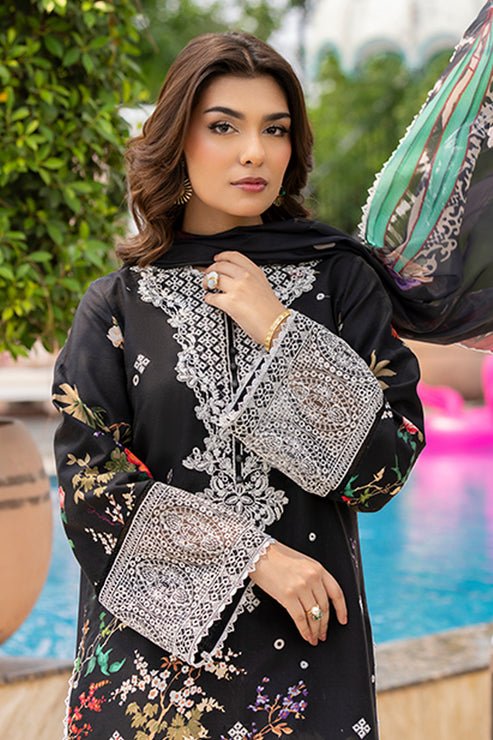 Saad Shaikh | Lawn 25 | Black - Zestel-Brand:Saad Shaikh-Type:Ladies Clothes-Black-Lawn-House of Maryam- Buy in UK, USA