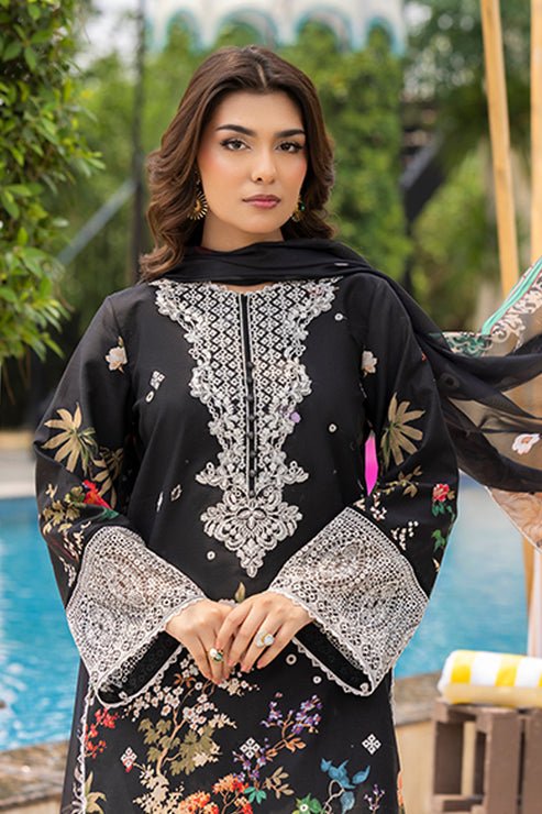 Saad Shaikh | Lawn 25 | Black - Zestel-Brand:Saad Shaikh-Type:Ladies Clothes-Black-Lawn-House of Maryam- Buy in UK, USA