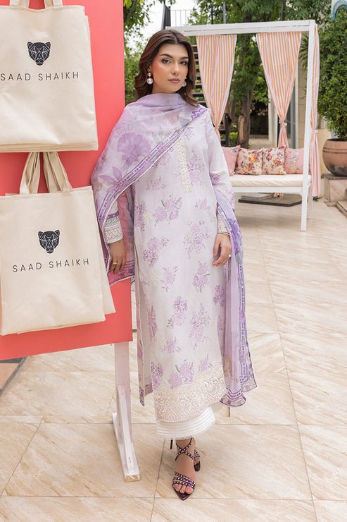 Saad Shaikh | Lawn 25 | Lilac Haze-Brand:Saad Shaikh-Type:Ladies Clothes-Soft Lilac-Lawn-House of Maryam- Buy in UK, USA