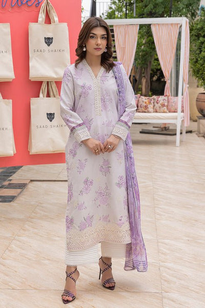 Saad Shaikh | Lawn 25 | Lilac Haze-Brand:Saad Shaikh-Type:Ladies Clothes-Soft Lilac-Lawn-House of Maryam- Buy in UK, USA