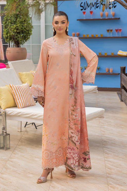 Saad Shaikh | Lawn 25 | Peach - Flayme-Brand:Saad Shaikh-Type:Ladies Clothes-Peach Pink-Lawn-House of Maryam- Buy in UK, USA