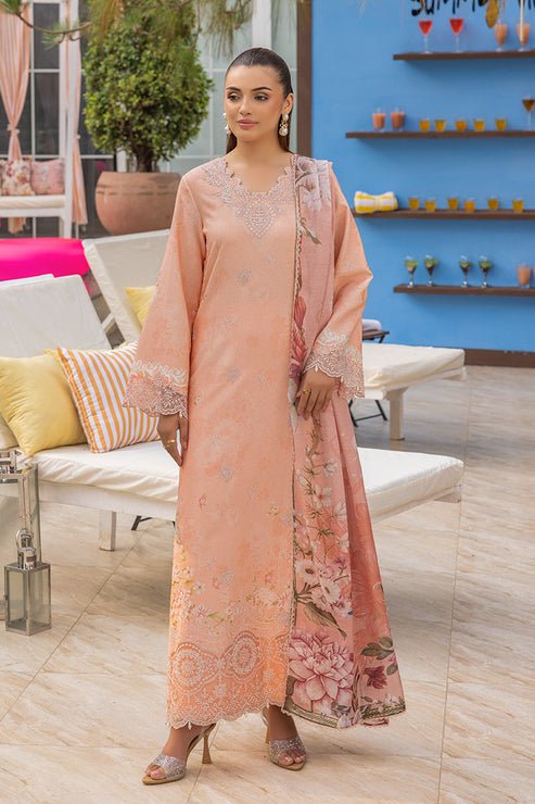 Saad Shaikh | Lawn 25 | Peach - Flayme-Brand:Saad Shaikh-Type:Ladies Clothes-Peach Pink-Lawn-House of Maryam- Buy in UK, USA
