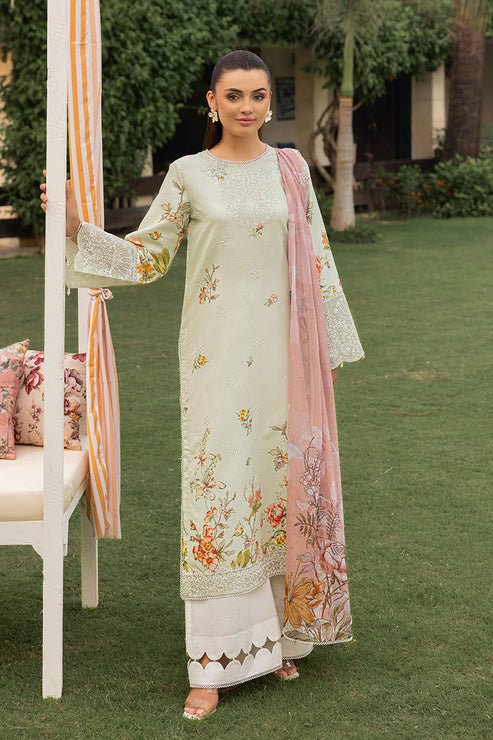 Saad Shaikh | Lawn 25 | Pista - Floral Mirage-Brand:Saad Shaikh-Type:Ladies Clothes-Green White-Lawn-House of Maryam- Buy in UK, USA