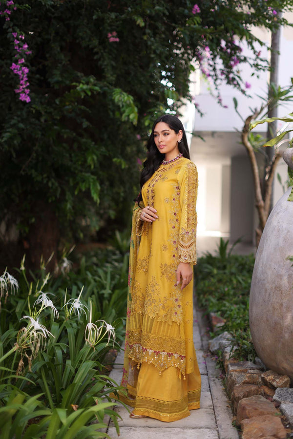 Noor by Saadia Asad | Luxury Chikankari Lawn24 | D8-B Mustard -  Noor by Saadia Asad Luxury - Original Designer Dress - House of Maryam