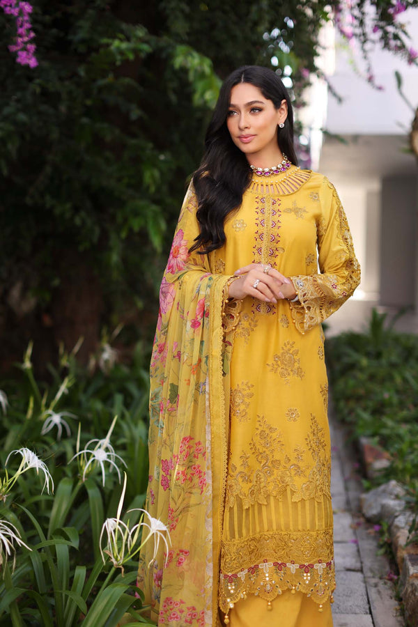 Noor by Saadia Asad | Luxury Chikankari Lawn24 | D8-B Mustard -  Noor by Saadia Asad Luxury - Original Designer Dress - House of Maryam
