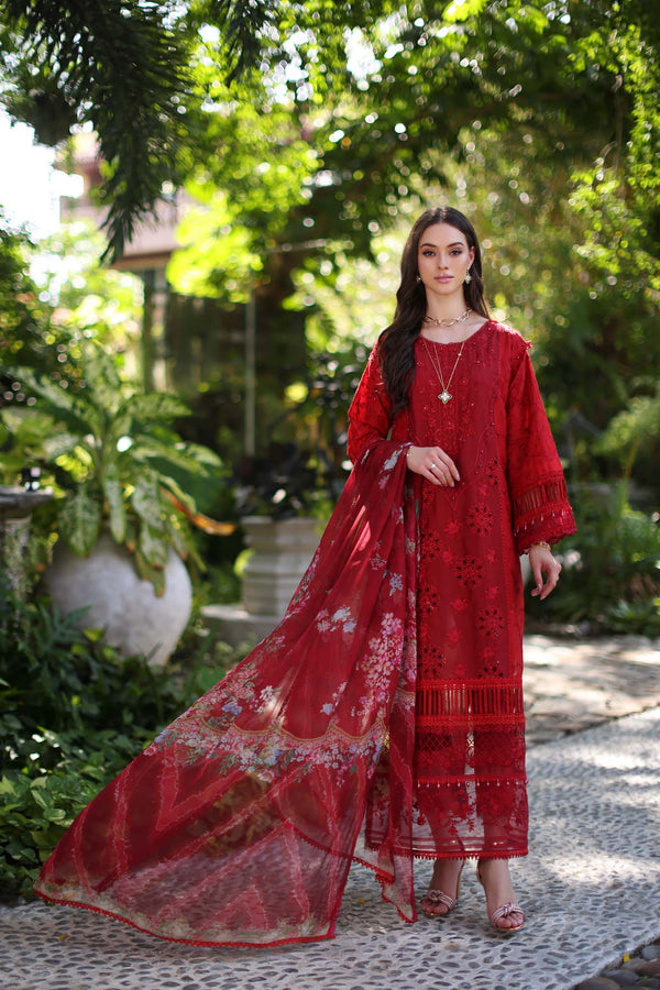 Noor by Saadia Asad | Luxury Chikankari Lawn24 | D2-B Red -  Noor by Saadia Asad Luxury - Original Designer Dress - House of Maryam
